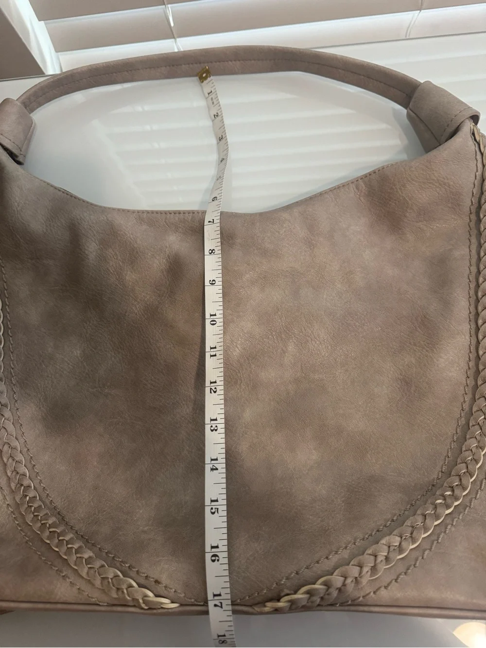 Gray Vegan Leather Distressed Braided Hobo Big Shoulder Bag Crossbody Neutral